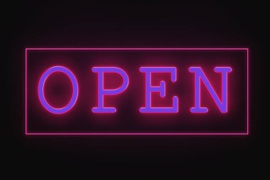 Neon pembesi şeklinde açık tabela. çevrimiçi mağaza kavramı