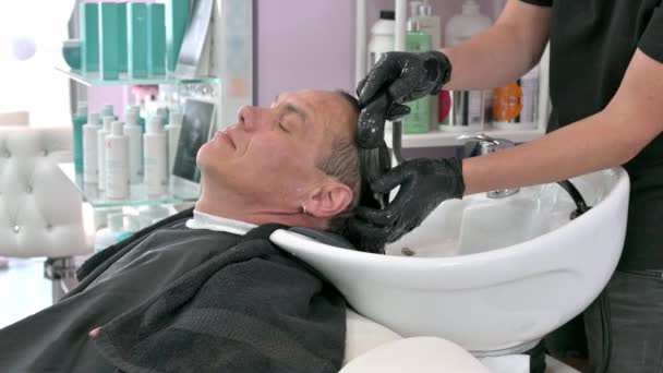 Lave Homme Cheveux Dans Salon Beauté — Video