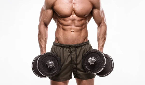 Muskulöser Bodybuilder mit Hantel lizenzfreie Stockfotos