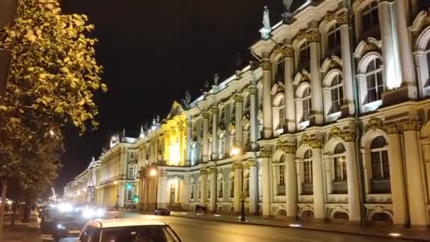 Večerní Časová Prodleva Zimního Paláce Petrohradě Strany Nábřeží Paláce — Stock video