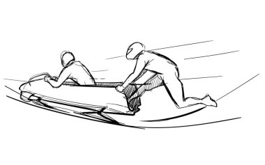 Bobsleigh Ekstrem Kış Sporu El çizimleri beyaz izole arkaplan