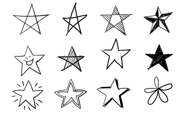 Star collection set rate ranking shape doodle hand drawn sketches white isolation background — Stock Vector
