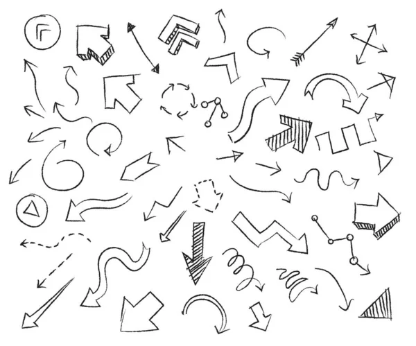 Arrows set doodle collection sketch hand drawn style — Stock Vector