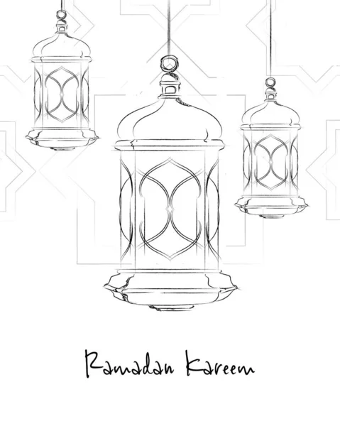 Um desenho de luz símbolo lanterna Ramadan Kareem celebração mês jejum no Islã. Desenho à mão ilustração —  Vetores de Stock