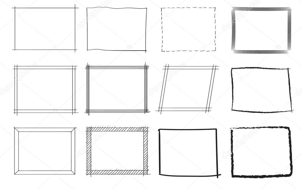 Square collection set rectangle shape hand drawn sketches white isolation background