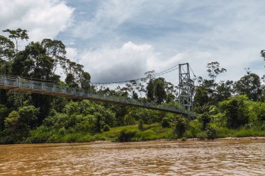 Amazon 'da nehrin üzerindeki köprü, metal yapı, büyük köprüler. Ekvador