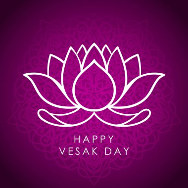 Buddha Purnima veya Vesak arka plan. Vektör Lotus. Lotus çiçeği. Vesak tasarım greating kartı. Tatil satışı büyük başlığı için Lotus simge. Hint Vesak tatil arka plan. Lotus çiçek tasarım