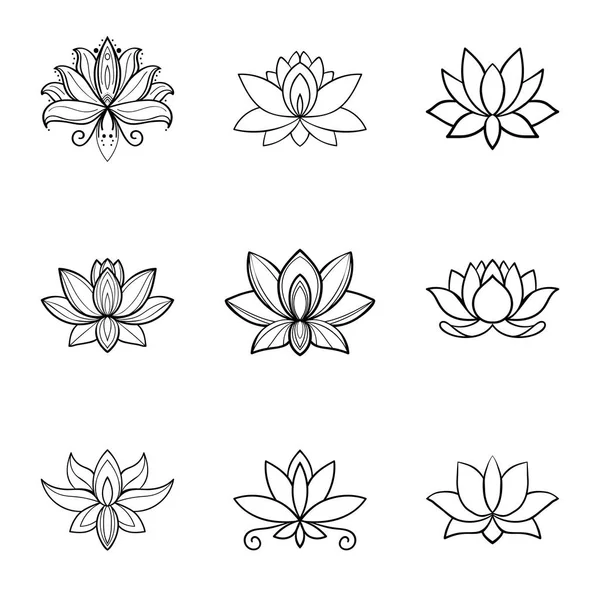 Conjunto Iconos Flores Loto Signo Spa Diseño Yoga — Archivo Imágenes Vectoriales