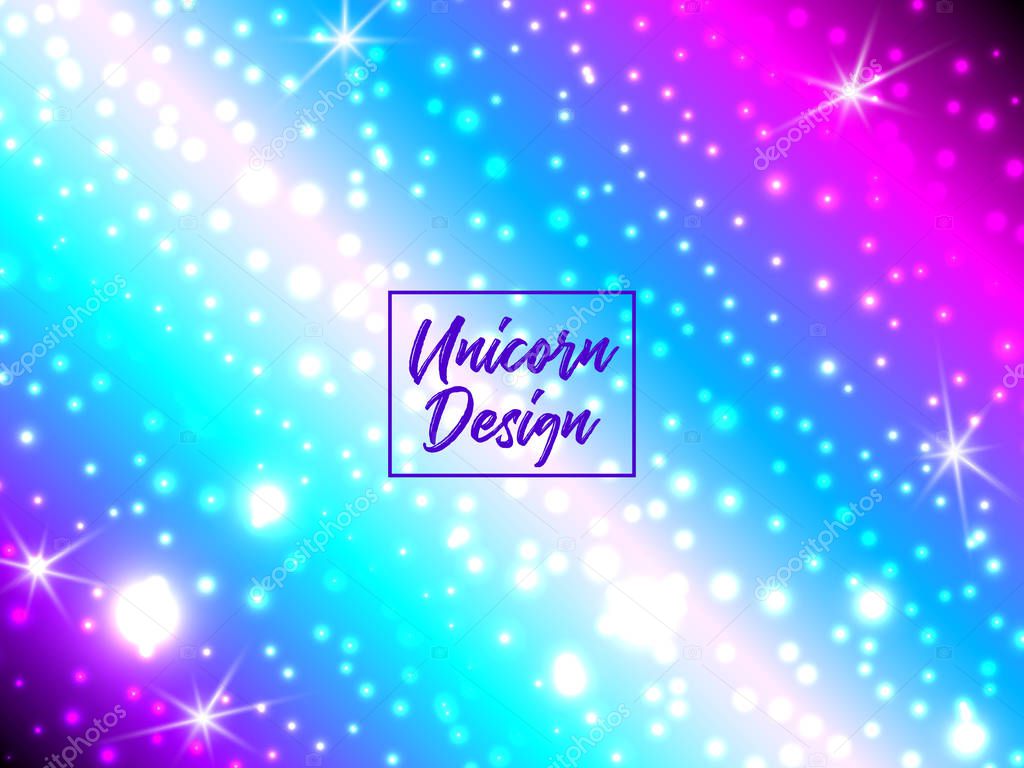 Colorful abstract background. Cute galaxy fantasy bright candy background. The unicorn in pastel color sky with rainbow. Sky with bokehVector illustration