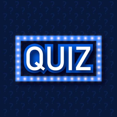 Gece duyuru poster tasarım web banner arka plan vektör çizim quiz. Pub quiz bir pub ya da bar, gece kulübü düzenledi. Modern pub takım oyunu. Retro ışık afiş parlayan sorular oyunu