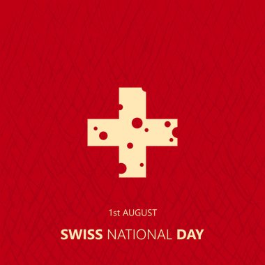 İsviçre Ulusal günün kutlu olsun. Vektör çizim. İsviçre. İsviçre bayrağı peynir ile. Bağımsızlık günü. İsviçre Cumhuriyet günü tebrik kartı