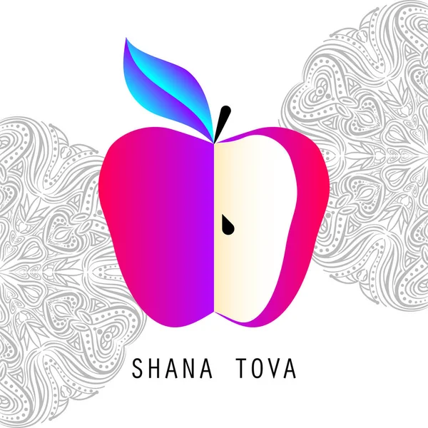 Üdvözlőlap Szimbólumával Rosh Hashanah Vörös Alma Zsidó Újévi Ünnepség Dizájn — Stock Vector