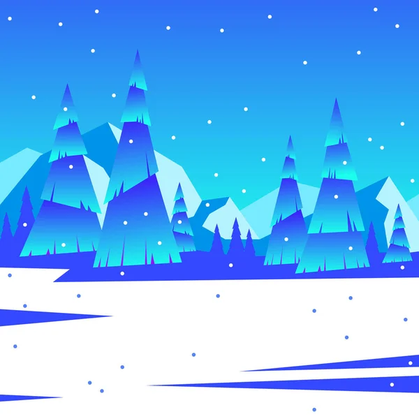 Paisaje Invernal Con Montañas Bosque Fondo Invierno Nieve Montañas Azules — Vector de stock