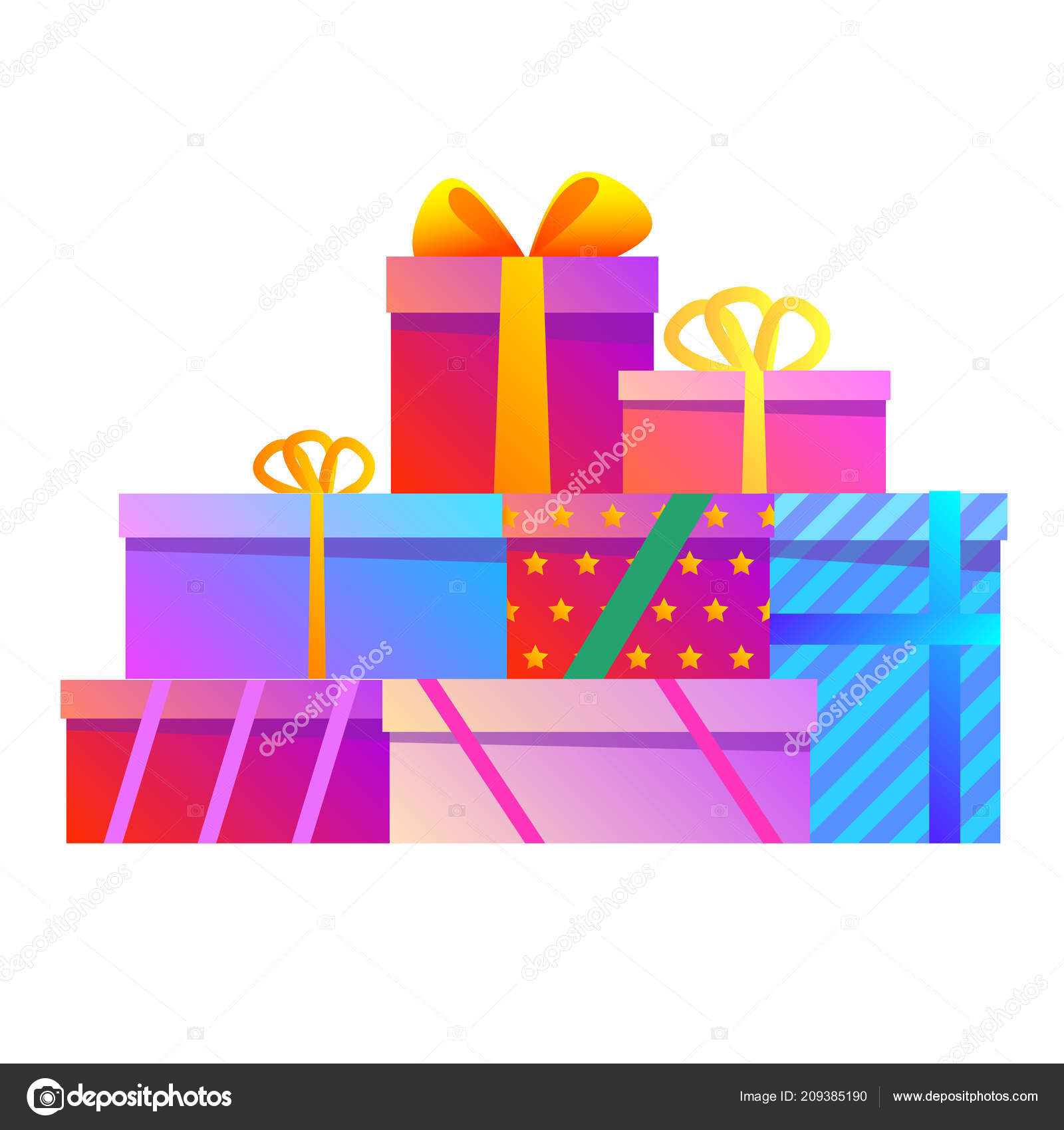 Happy Birthday Merry Christmas Gifts Bows Ribbons Stack Colorful Present — Stockov½ vektor