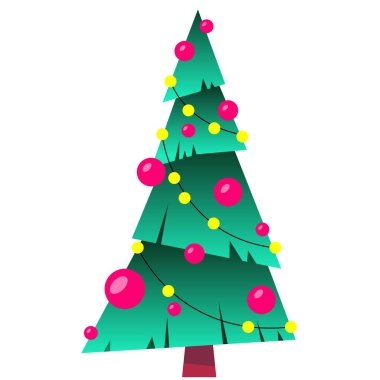 Topları ve lambalar ile dekore edilmiş Noel ağacı. Mutlu Noeller. Beyaz arka plan üzerinde Noel ağacı