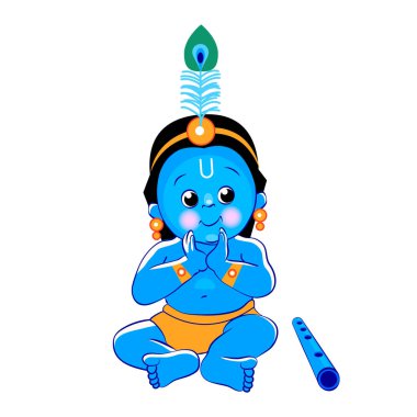 Krishna. Happy Janmashtami. Blue baby on white background for your design. Indian celebration clipart