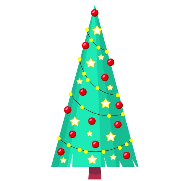 Árbol Navidad Decorado Con Bolas Lámparas Feliz Navidad Árbol Navidad — Vector de stock