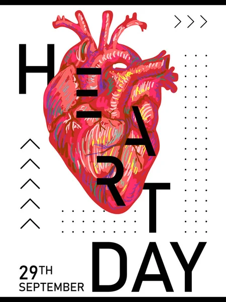 Dia Mundial Coração Design Coração Vermelho Conceito Saúde Ilustração Vetorial — Vetor de Stock