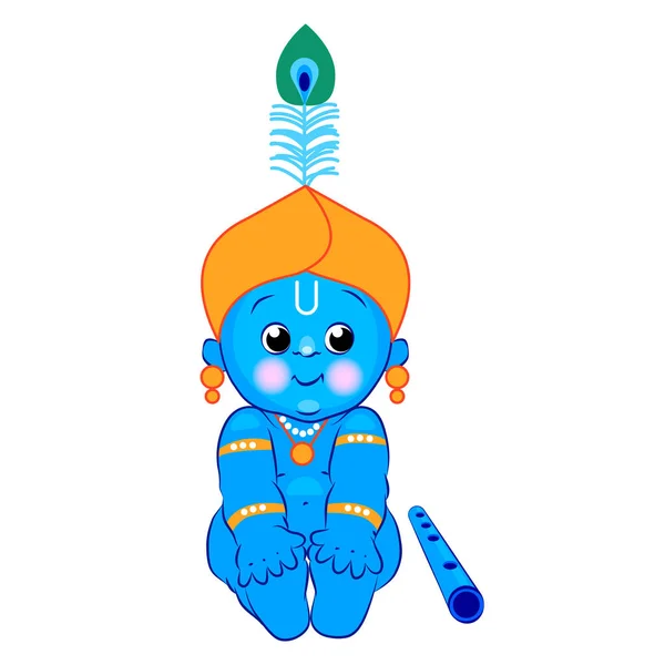 Krishna Gelukkig Janmashtami Blue Baby Witte Achtergrond Voor Ontwerp Indiase — Stockvector