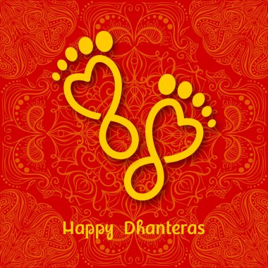 Dhanteras. Hint Dhanteras Diwali festivali kutlama arka plan. Mutlu dhanteras. Maa Lakshmi ayak izi