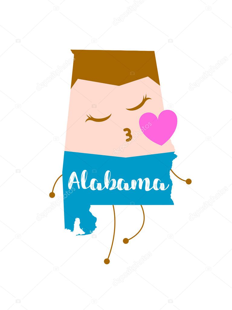 Alabama. Map and man vector illustration. Design print for t-shirt