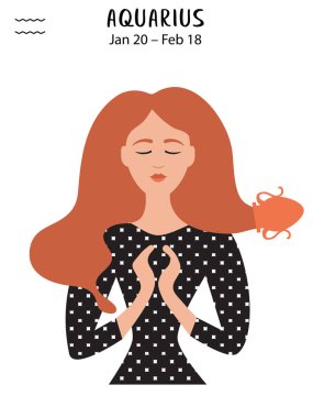 Aquarius of Zodiac 'a su taşıyıcısı, yıldız falı, vektör sanatı, illüstrasyon. Güzel kız silueti. Güzel bir kadın olarak astrolojik bir işaret. Gelecek anlatımı, yıldız falı, simya, maneviyat.