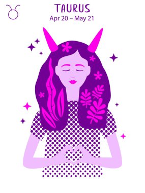 Taurus zodiac sign. Girl vector illustration. Astrology zodiac profile. Astrological sign as a beautiful women. Future telling, horoscope, alchemy, spirituality, occultism, fashion clipart