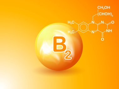 Beslenme işareti kavramı vektör. B2 vitamini gücü. Kimyasal formülü