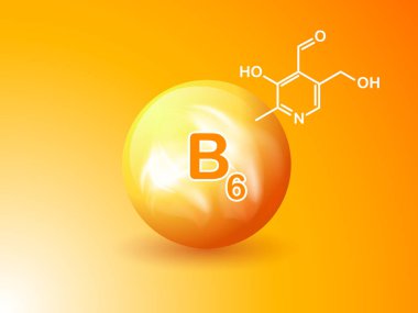 Beslenme işareti kavramı vektör. B6 vitamini gücü. Kimyasal formülü