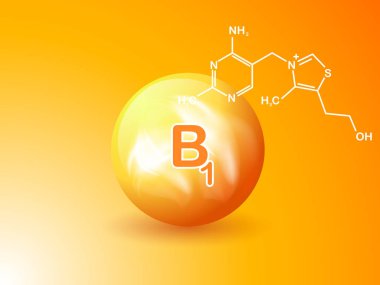 Beslenme işareti kavramı vektör. B1 vitamini gücü. Kimyasal formülü