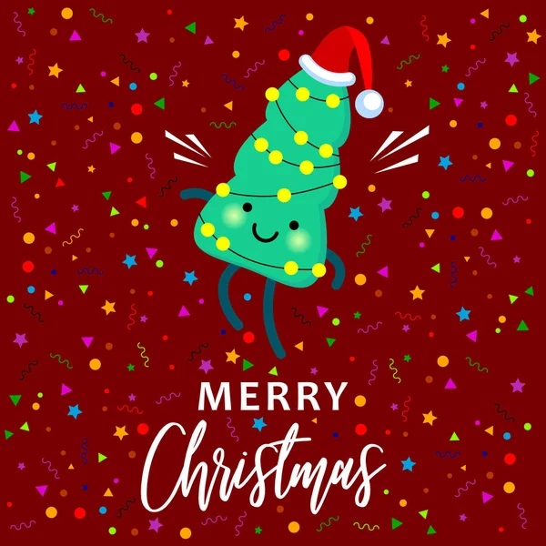 Noel Ağacı Lambaları Santa Claus Kırmızı Şapka Ile Dekore Edilmiştir — Stok Vektör