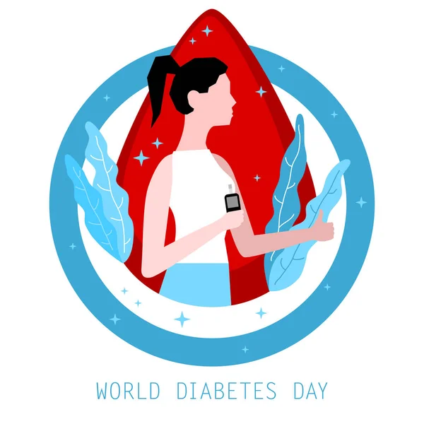 Girl Glucose Meter Symbol Diabetic Fight Diabetes World Diabetes Day — Stock Vector