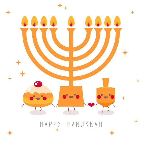 Feliz Hanukkah Cartão Saudação Para Férias Judaicas Hanukkah Donut Sufganiyot —  Vetores de Stock