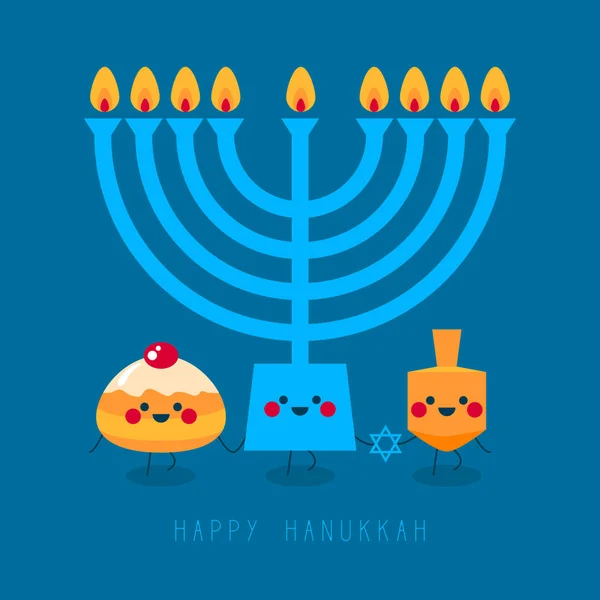 Feliz Hanukkah Tarjeta Felicitación Para Vacaciones Judías Hanukkah Donut Sufganiyot — Vector de stock