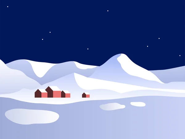 Winterlandschaft Mit Bergen Und Häusern Vektor Illustration Winter Nacht — Stockvektor