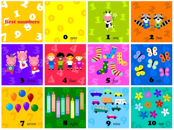 Children Cards Numbers Kids Learning Count Learning Mathematics Numbers Addition — Stock Vector