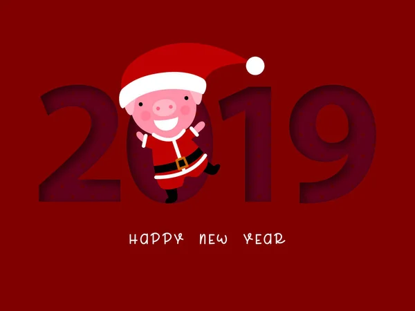 Підроблені Санта Клауса Свині Новим Роком 2019 Свиня Санта Клауса — стоковий вектор