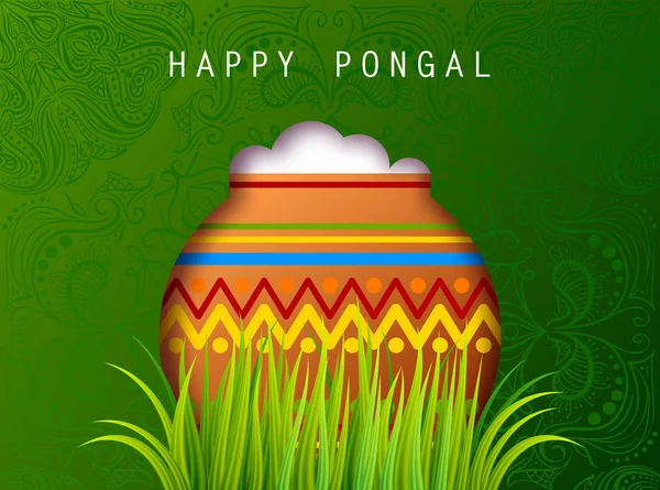 Pongal Pot Desain Perayaan Latar Belakang Festival Panen India Selatan - Stok Vektor