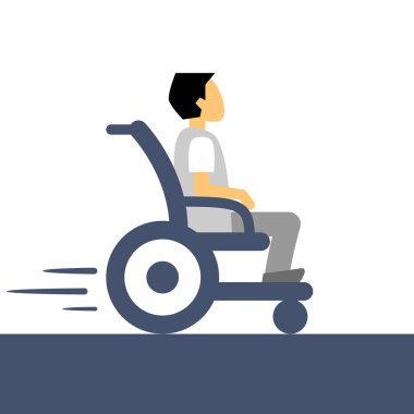 Engelliler günü. Adam tekerlekli sandalyede. Bedensel Engelli kişi sakatlık tam mutlu yaşam. Düz stil vektör çizim