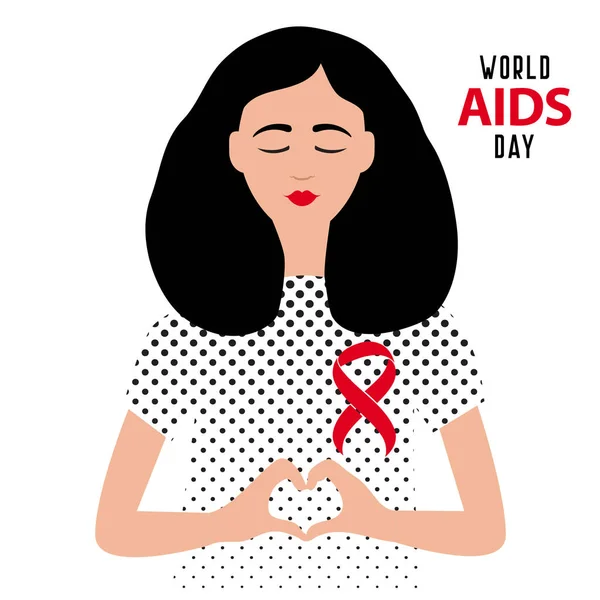Kvinna Med Aids Medvetenhet Menyfliksområdet World Aids Day Rött Band — Stock vektor
