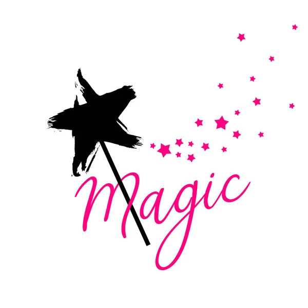 闪亮的魔杖与神奇的痕迹 明星形状的魔术配件 神奇的女孩卡通力量 口号向量例证 T恤的设计印花 — 图库矢量图片