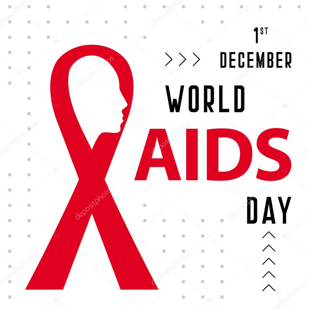World aids day red ribbon vector illustration. 1st December awareness world day. HIV and AIDS ribbon symbol or emblem badge vector background design template for banner or poster. Stop AIDS