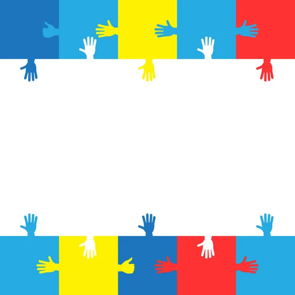 Światowy Dzień Świadomości Autyzmu Kolorowe Puzzle Rąk Wektor Tle Symbol — Wektor stockowy