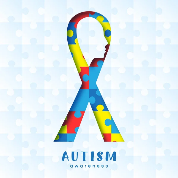 Всемирный День Осознания Аутизма Красочная Лента Головоломки Лицом Качестве Символа — стоковый вектор
