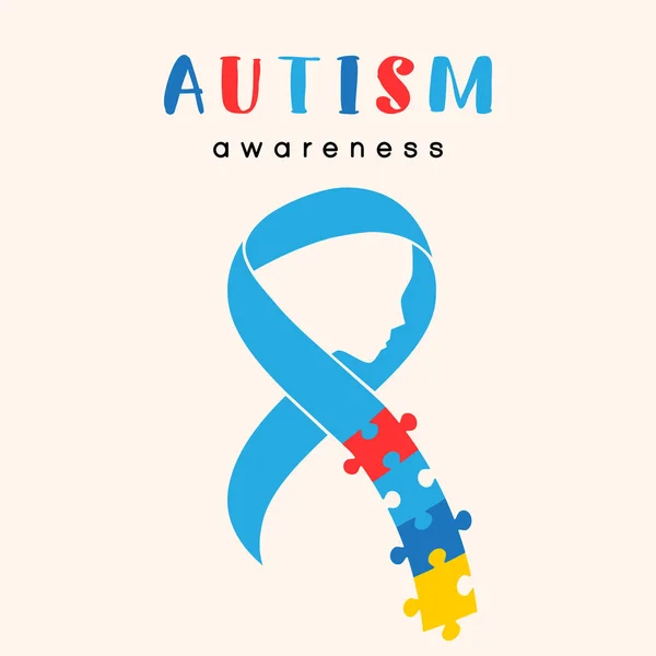Světový Den Povědomí Autismu Barevné Puzzle Stuha Tváří Jako Symbol — Stockový vektor