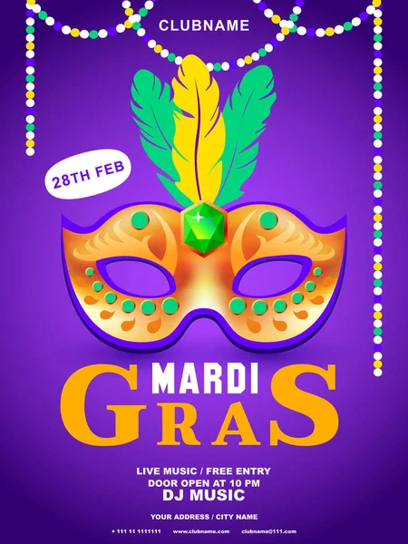 Mardi Gras Lub Carnivale Maska Piór Koncepcja Piękna Mardi Gras — Wektor stockowy