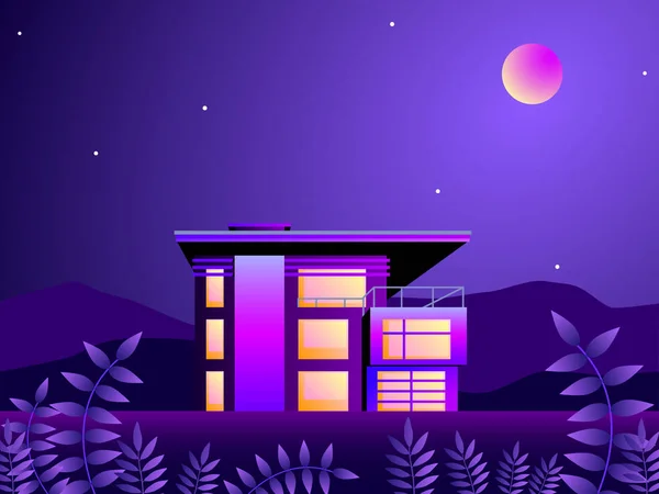 Hogar Inteligente Casa Noche — Vector de stock