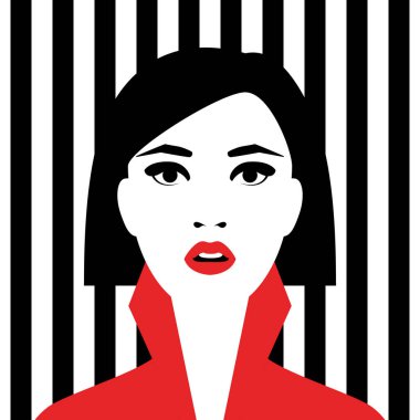 Güzel ve genç birbayan. Retro tarzı. Pop art. Moda tasarımı. Vektör çizim