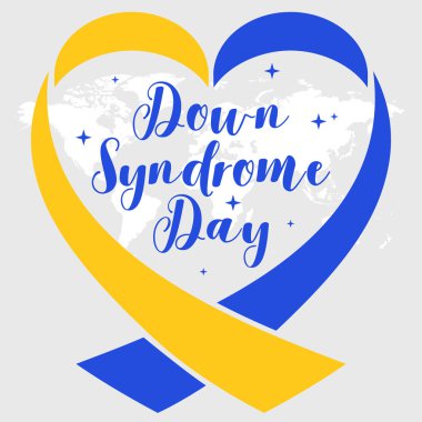 World Down Syndrome Day. Symbol of Down Syndrome. Yellow and blue ribbon heart. Medical vector illustration. Health care clipart