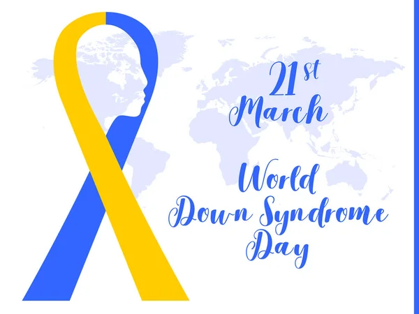 Día Mundial Del Síndrome Símbolo Del Síndrome Cinta Amarilla Azul — Vector de stock